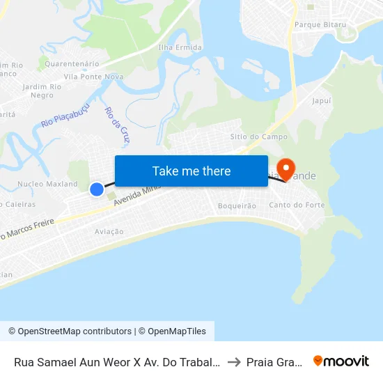 Rua Samael Aun Weor X Av. Do Trabalhador to Praia Grande map