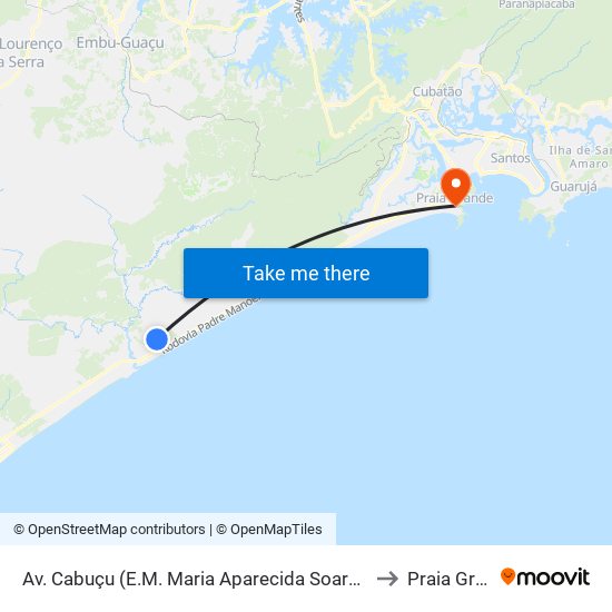 Av. Cabuçu (E.M. Maria Aparecida Soares Amendola) to Praia Grande map