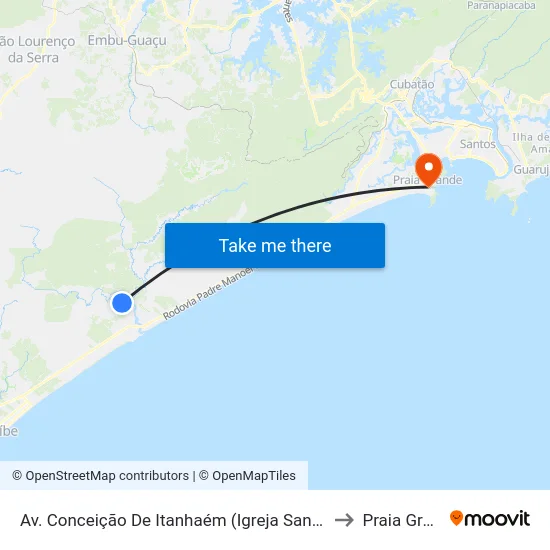 Av. Conceição De Itanhaém (Igreja Santo Antônio) to Praia Grande map
