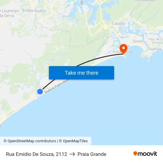 Rua Emídio De Souza, 2112 to Praia Grande map