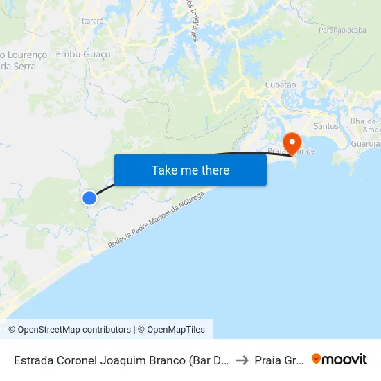 Estrada Coronel Joaquim Branco (Bar Do Zé Pretinho) to Praia Grande map