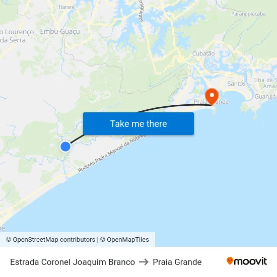 Estrada Coronel Joaquim Branco to Praia Grande map