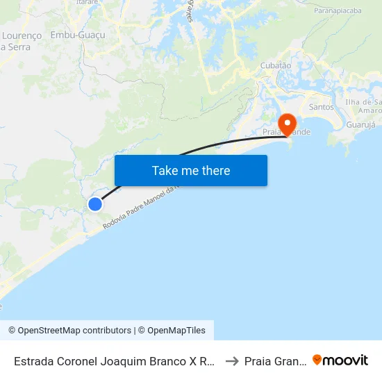 Estrada Coronel Joaquim Branco X Rua 38 to Praia Grande map