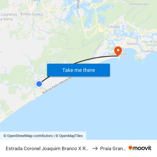 Estrada Coronel Joaquim Branco X Rua 39 to Praia Grande map