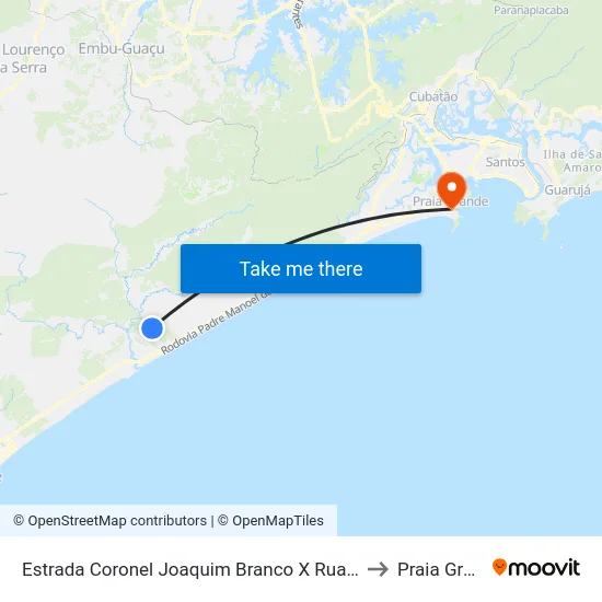 Estrada Coronel Joaquim Branco X Rua Perimetral to Praia Grande map
