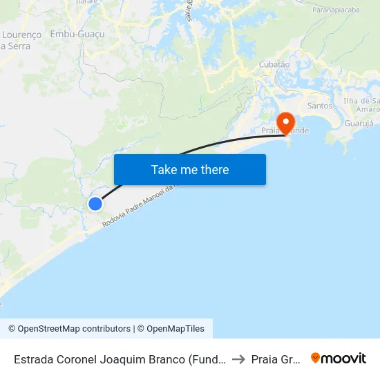 Estrada Coronel Joaquim Branco (Fundação Casa) to Praia Grande map