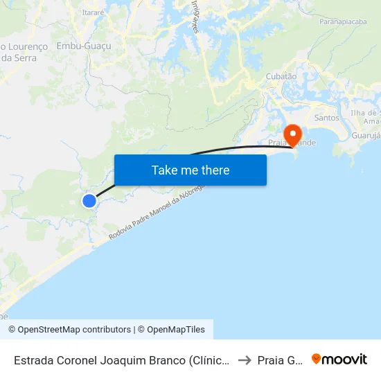 Estrada Coronel Joaquim Branco (Clínica De Volta À Vida) to Praia Grande map