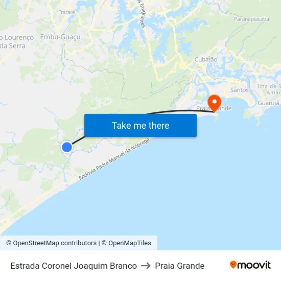 Estrada Coronel Joaquim Branco to Praia Grande map