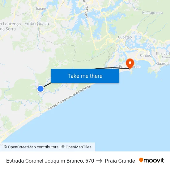 Estrada Coronel Joaquim Branco, 570 to Praia Grande map