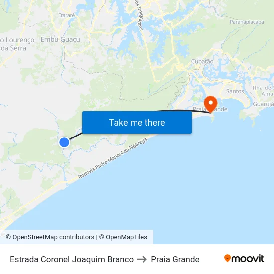 Estrada Coronel Joaquim Branco to Praia Grande map