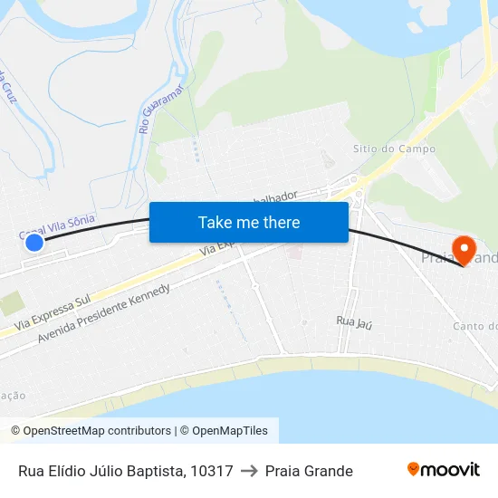 Rua Elídio Júlio Baptista, 10317 to Praia Grande map