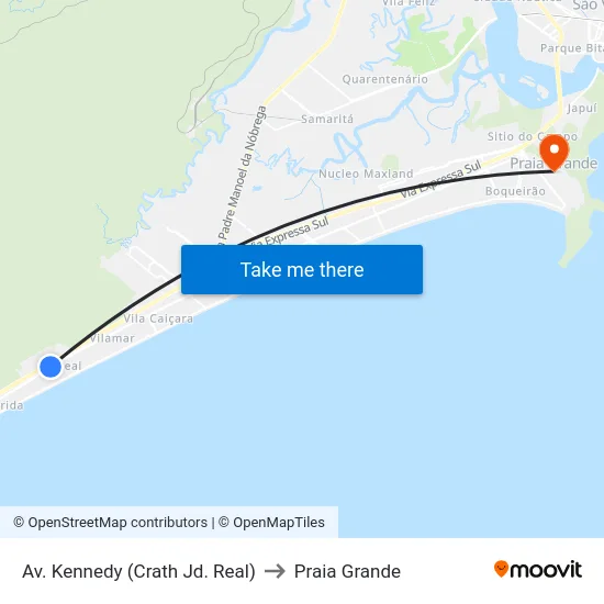 Av. Kennedy (Crath Jd. Real) to Praia Grande map