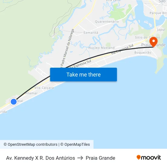 Av. Kennedy X R. Dos Antúrios to Praia Grande map