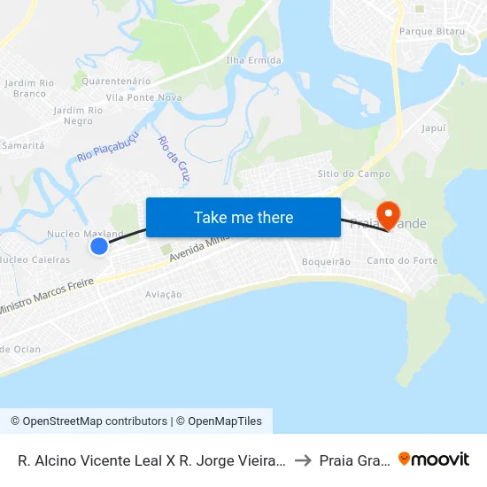 R. Alcino Vicente Leal X R. Jorge Vieira Coutinho to Praia Grande map