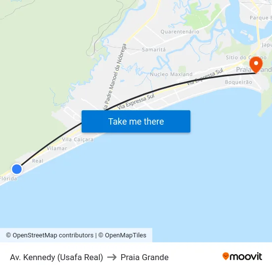 Av. Kennedy (Usafa Real) to Praia Grande map