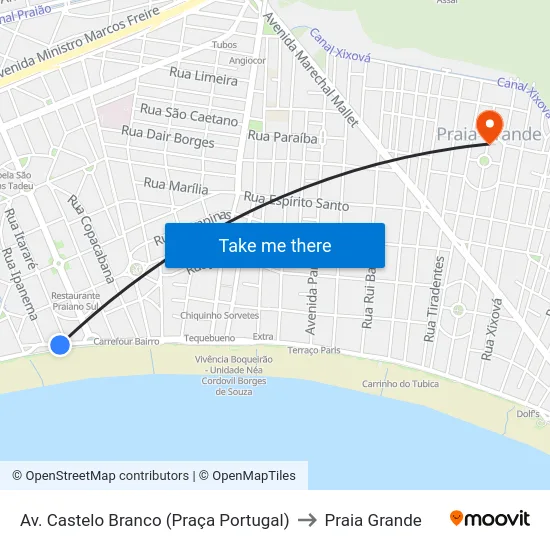 Av. Castelo Branco (Praça Portugal) to Praia Grande map