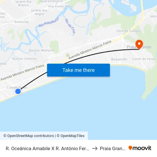 R. Oceânica Amabile X R. Antônio Ferraro to Praia Grande map