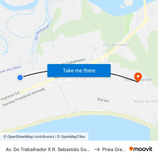 Av. Do Trabalhador X R. Sebastião Gonçalves to Praia Grande map