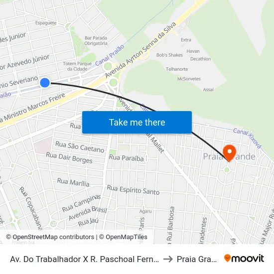 Av. Do Trabalhador X R. Paschoal Fernandes to Praia Grande map