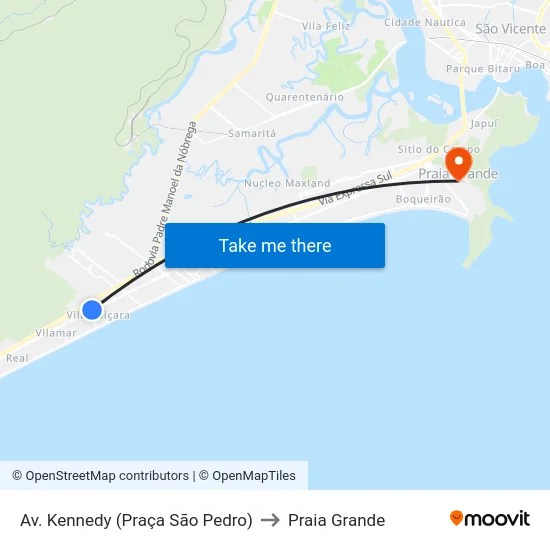 Av. Kennedy (Praça São Pedro) to Praia Grande map