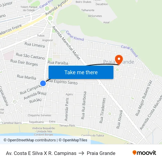 Av. Costa E Silva X R. Campinas to Praia Grande map