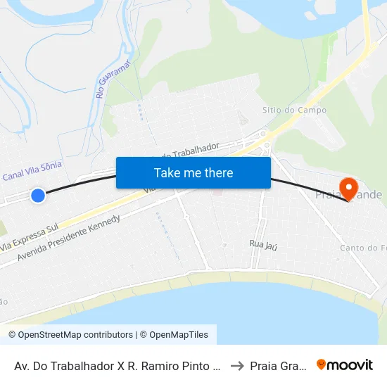 Av. Do Trabalhador X R. Ramiro Pinto Bonfim to Praia Grande map
