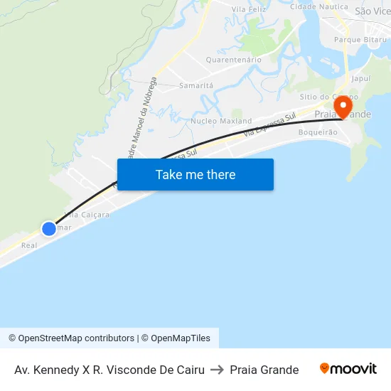 Av. Kennedy X R. Visconde De Cairu to Praia Grande map