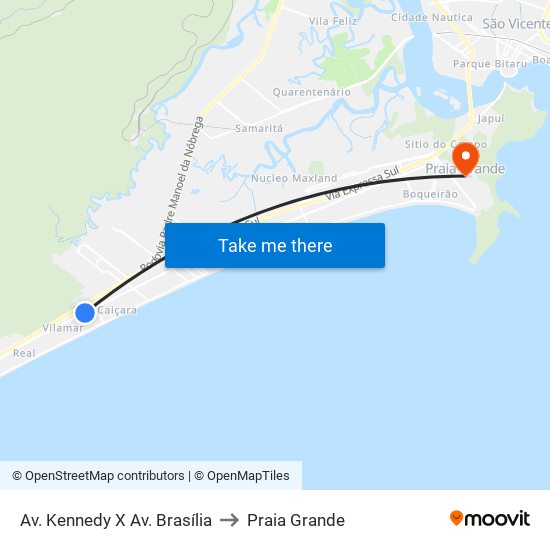 Av. Kennedy X Av. Brasília to Praia Grande map