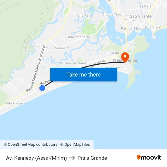 Av. Kennedy (Assaí/Mirim) to Praia Grande map