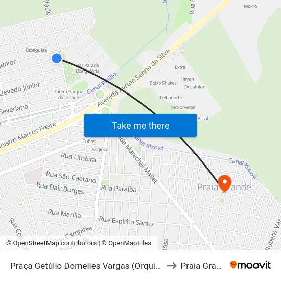 Praça Getúlio Dornelles Vargas (Orquidário) to Praia Grande map