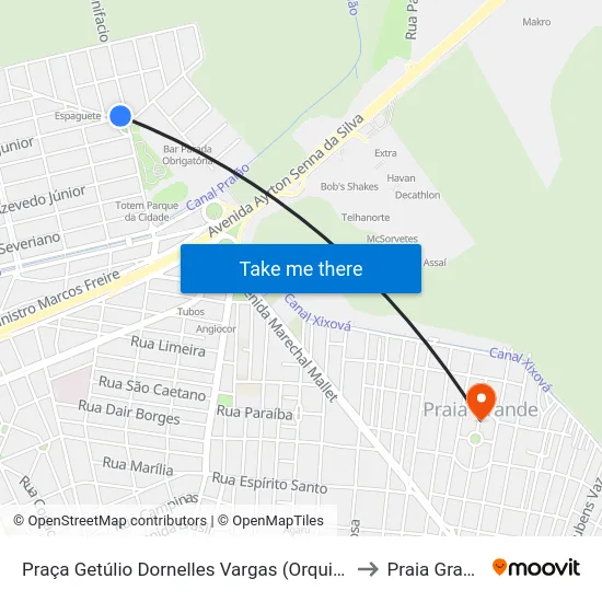 Praça Getúlio Dornelles Vargas (Orquidário) to Praia Grande map