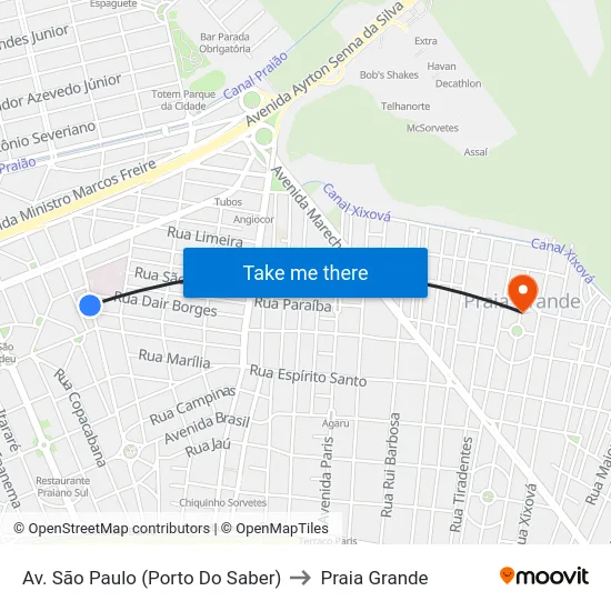 Av. São Paulo (Porto Do Saber) to Praia Grande map