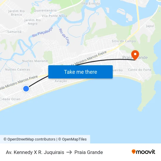 Av. Kennedy X R. Juquirais to Praia Grande map