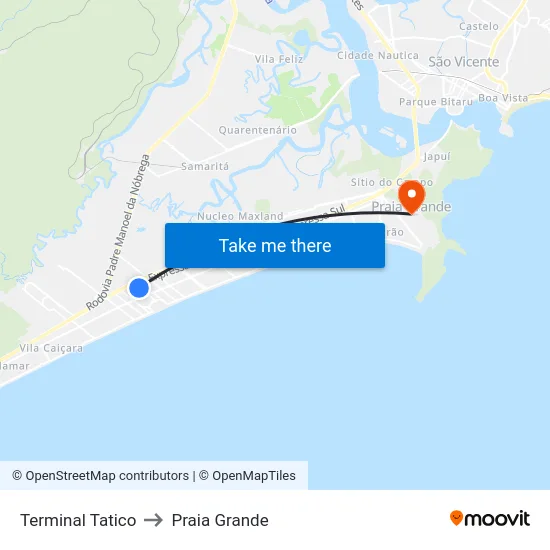 Terminal Tatico to Praia Grande map