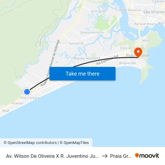 Av. Wilson De Oliveira X R. Juventino Justo Fernandes to Praia Grande map