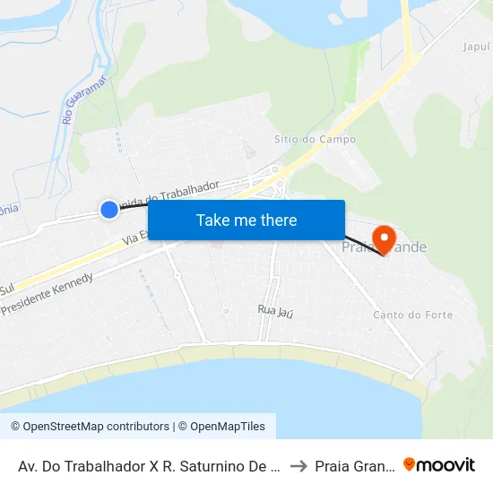 Av. Do Trabalhador X R. Saturnino De Brito to Praia Grande map
