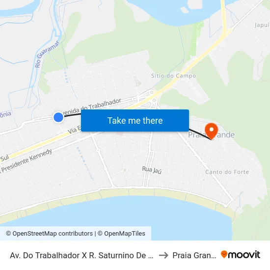 Av. Do Trabalhador X R. Saturnino De Brito to Praia Grande map