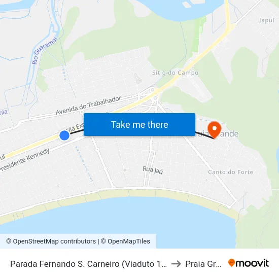 Parada Fernando S. Carneiro (Viaduto 19/Atacadão) to Praia Grande map