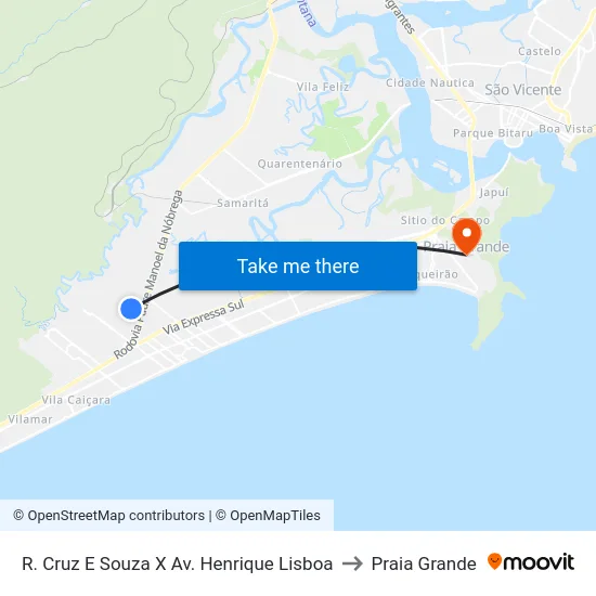 R. Cruz E Souza X Av. Henrique Lisboa to Praia Grande map