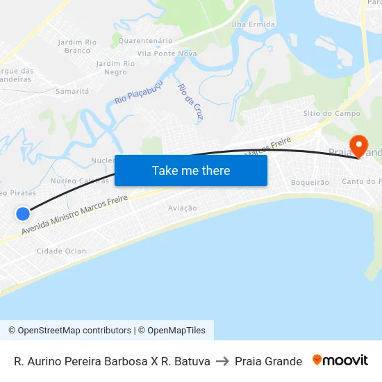 R. Aurino Pereira Barbosa X R. Batuva to Praia Grande map