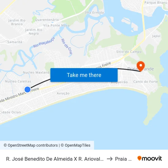 R. José Benedito De Almeida X R. Ariovaldo Augusto De Oliveira to Praia Grande map