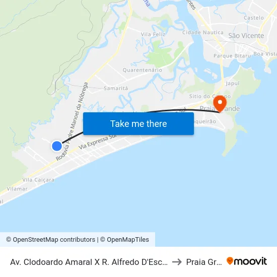 Av. Clodoardo Amaral X R. Alfredo D'Escragnolle Taunay to Praia Grande map