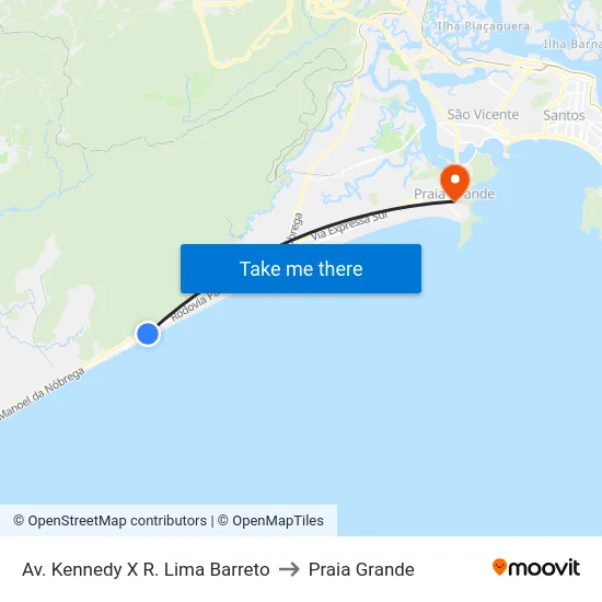 Av. Kennedy X R. Lima Barreto to Praia Grande map