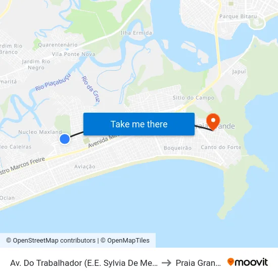 Av. Do Trabalhador (E.E. Sylvia De Melo) to Praia Grande map