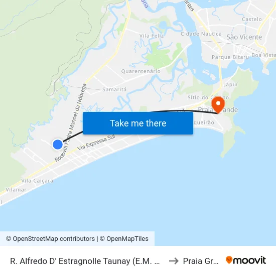 R. Alfredo D' Estragnolle Taunay (E.M. Nicolau Paal) to Praia Grande map
