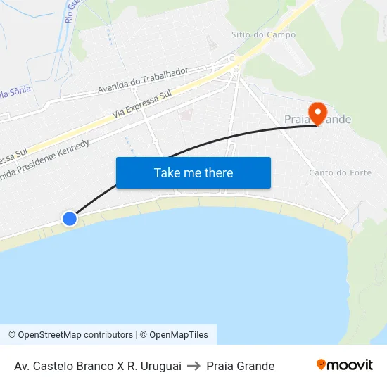 Av. Castelo Branco X R. Uruguai to Praia Grande map