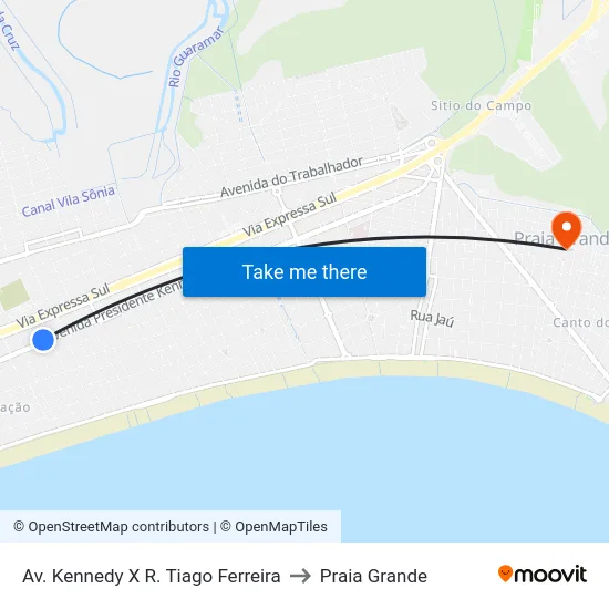 Av. Kennedy X R. Tiago Ferreira to Praia Grande map