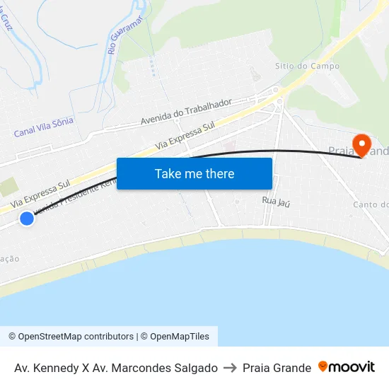 Av. Kennedy X Av. Marcondes Salgado to Praia Grande map