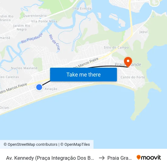 Av. Kennedy (Praça Integração Dos Bairros) to Praia Grande map