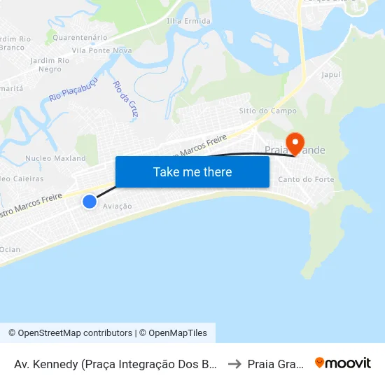 Av. Kennedy (Praça Integração Dos Bairros) to Praia Grande map